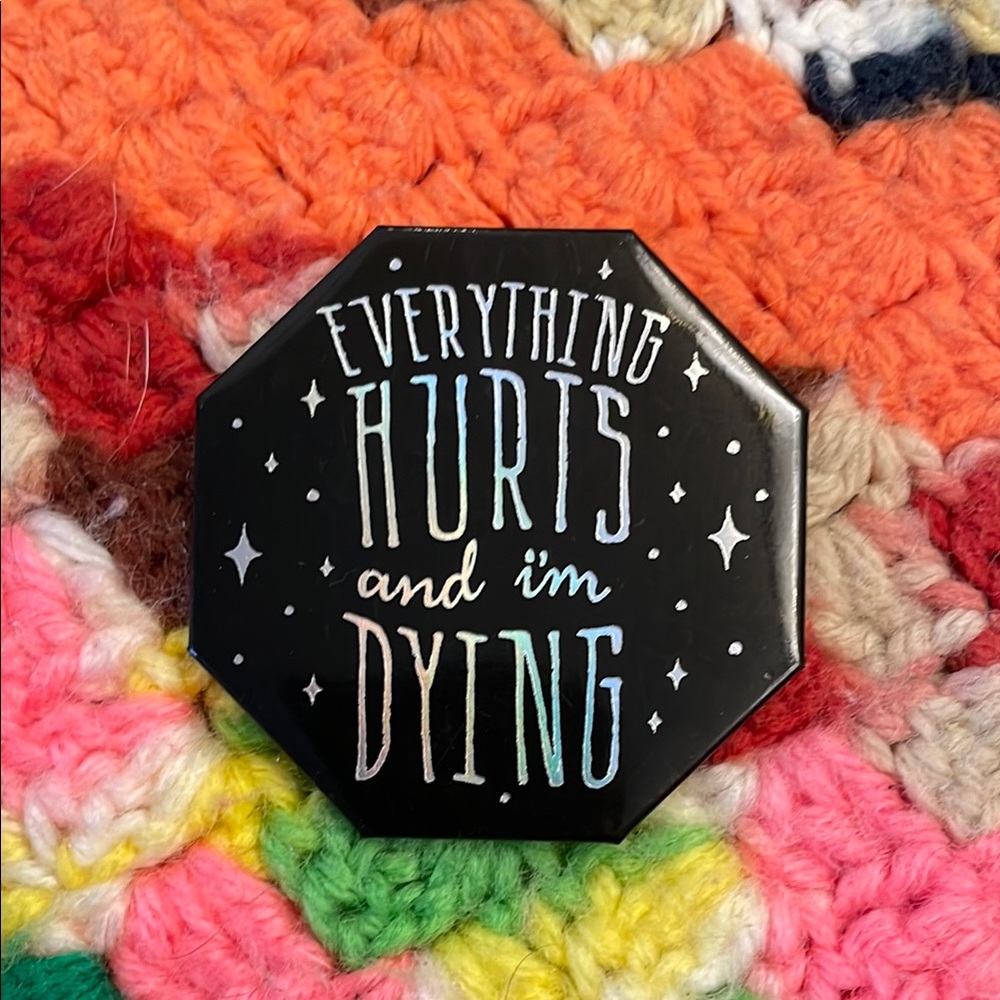 Black Octagonal Pin with White Text